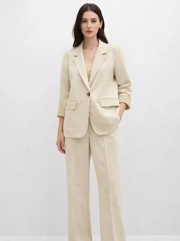 Abito in camoscio — Caratterizzato da una silhouette fluida e moderna.