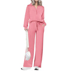 Ensemble de survêtement décontracté 2 pièces pour femme - Sweat-shirt à demi-zip et pantalon large avec cordon de serrage - Haut et pantalon de survêtement assortis pour le confort