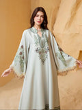 Abito lungo elegante da donna, vestibilità ampia con stampa etnica, design con lacci, adatto a tutte le stagioni, perfetto per serate ed eventi speciali