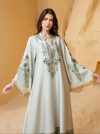 Abito lungo elegante da donna, vestibilità ampia con stampa etnica, design con lacci, adatto a tutte le stagioni, perfetto per serate ed eventi speciali
