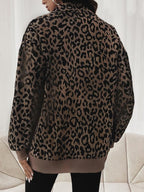 Sweat-shirt décontracté à manches longues et imprimé léopard, avec fermeture éclair à l'avant, Vêtements d'automne