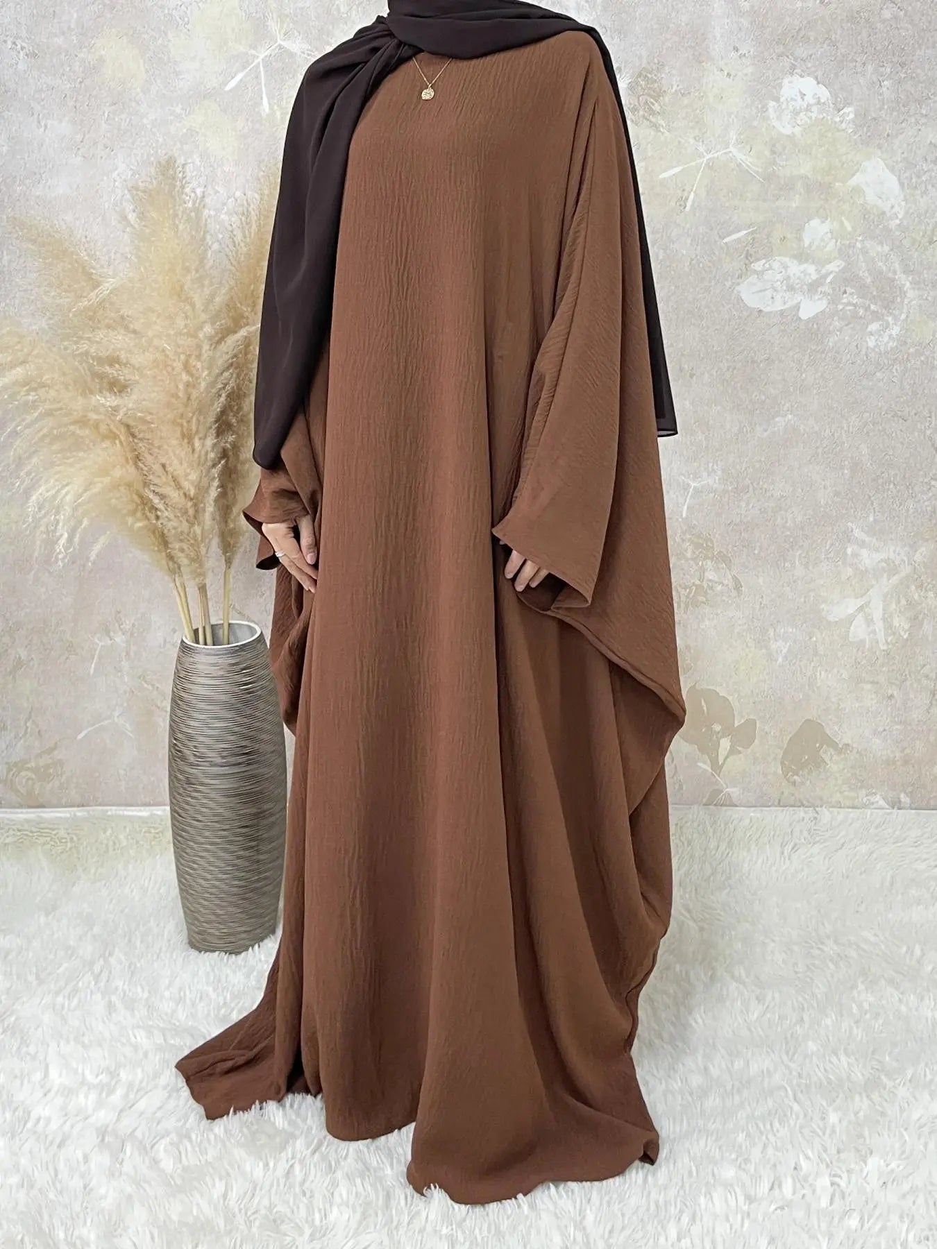 [Taglie Forti] Abito lungo tinta unita Abaya da donna, girocollo modesto a maniche lunghe per l'uso quotidiano, abbigliamento islamico da donna per tutte le stagioni