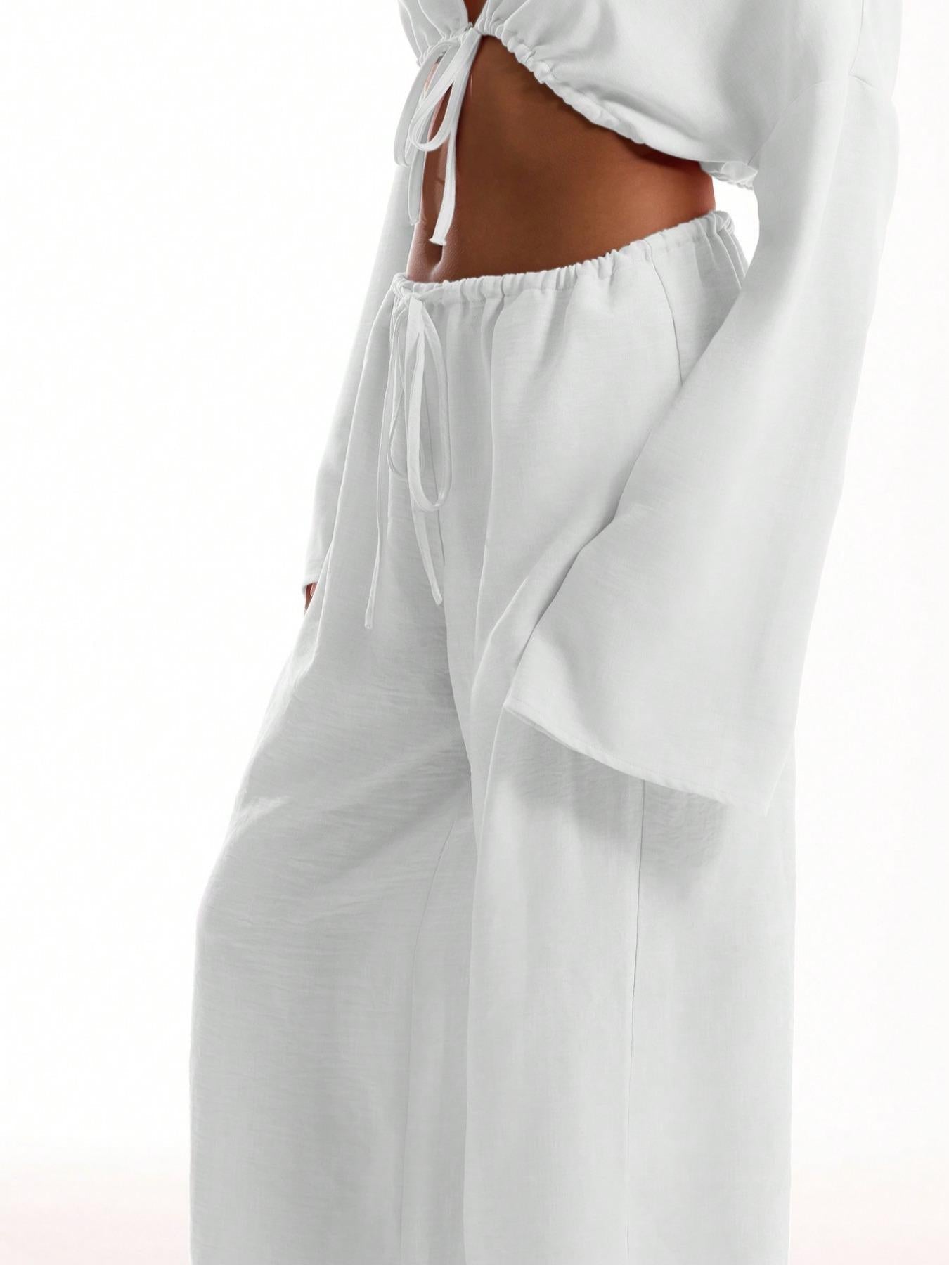 Pantalon uni avec poches pour femme