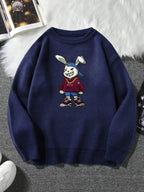 Maglione girocollo unisex con stampa orsetto dei cartoni animati, maglione casual ampio a maniche lunghe per autunno e inverno, maglieria moda da donna per l'uso quotidiano