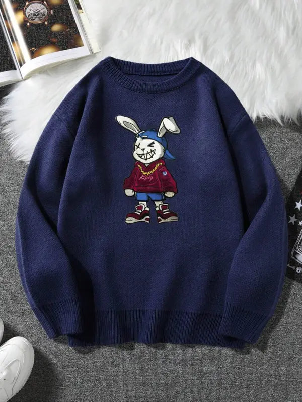 Maglione girocollo unisex con stampa orsetto dei cartoni animati, maglione casual ampio a maniche lunghe per autunno e inverno, maglieria moda da donna per l'uso quotidiano