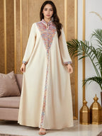 Elegante Abito Lungo Musulmano da Donna con Ricamo Colorato, Perfetto per Tutte le Stagioni, Abbigliamento Elegante e Confortevole, Abiti Musulmani da Donna