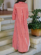 Elegante Abito Camicia Donna Sciolto a Righe con Colletto e Bottoni sul Davanti