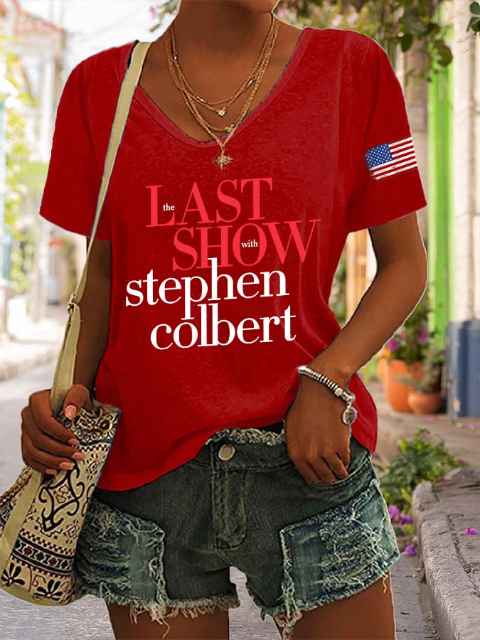 T-shirt con stampa Last Show retrò e scollo a V