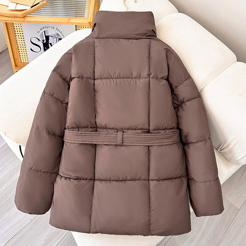 Giacca da donna Premium Piumino imbottito con cintura a mezza lunghezza, Cappotto casual da donna, Cappotto invernale da donna idrorepellente Classico trapuntato, Capospalla con tasca grande