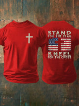 Men's Stand For The Flag Kneel For The Cross Print T-Shirt