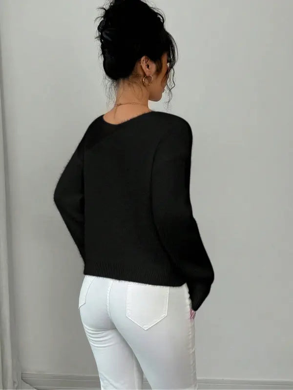 Pull uni pour femme, pull décontracté à manches longues pour l'automne et l'hiver, tricot confortable pour femme à porter au quotidien ou en soirée