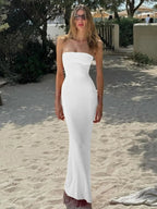 Abito Lungo da Donna Aderente Senza Schienale con Allacciatura sul Retro in Pizzo, Elegante Abito a Tubino Maxi alla Moda per Feste, Club, Appuntamenti, Abito da Donna per l'Estate, Vestito da Ballo Senza Spalline