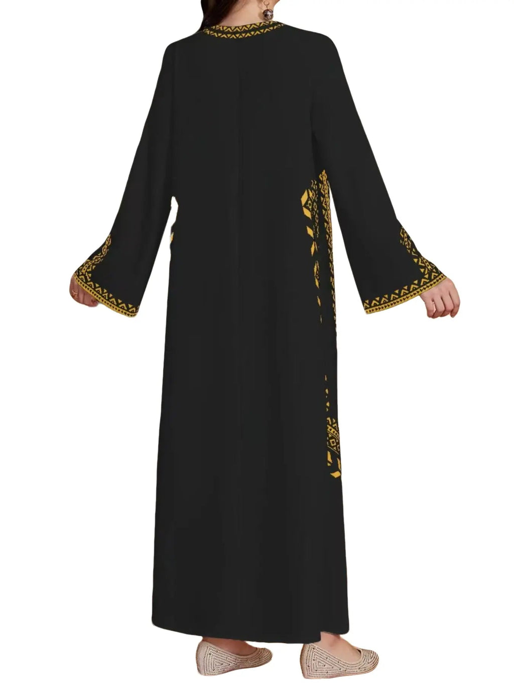 Vestito da donna con stampa digitale, abito a trapezio a maniche lunghe in tessuto intrecciato stile mediorientale, vestibilità casual aderente per le stagioni primavera e autunno, abbigliamento femminile