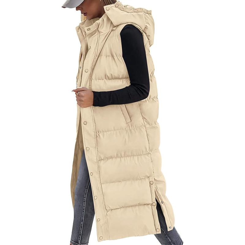 Gilet long matelassé pour femme avec capuche matelassée et fermeture boutonnée pour manteau d'hiver 2025 - Hauts, Vêtements pour femmes