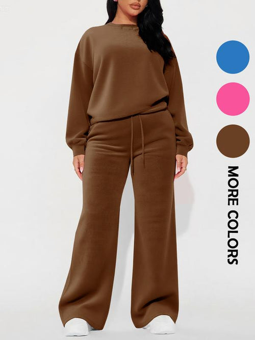 Ensemble femme haut à manches longues décontracté et pantalon droit taille haute, automne-hiver, vêtements confortables et élégants, prêt-à-porter féminin