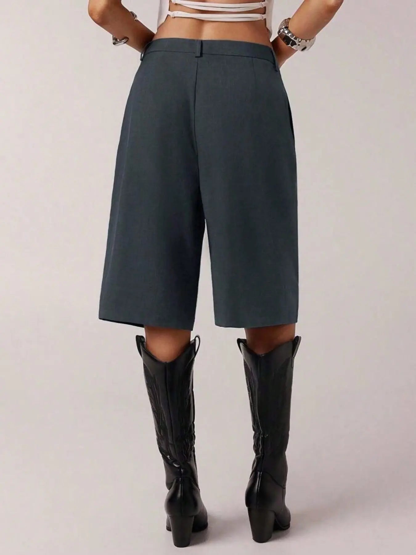 Short Bermuda Femme Uni Simple de Navette, Short Décontracté d'Affaires Toutes Saisons, Élégant et Confortable