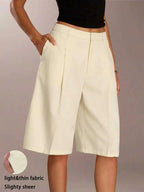 Short Bermuda Femme Uni Simple de Navette, Short Décontracté d'Affaires Toutes Saisons, Élégant et Confortable