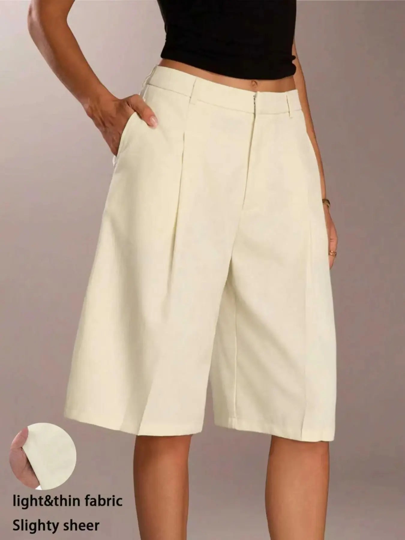 Short Bermuda Femme Uni Simple de Navette, Short Décontracté d'Affaires Toutes Saisons, Élégant et Confortable