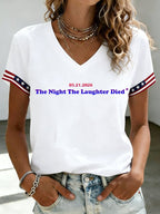 🔥Acquista 3 e ottieni il 15% di sconto🔥T-shirt da donna scollo a V a maniche corte The Night Laughter Died