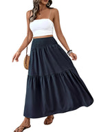 Gonna casual floreale da donna a trapezio, vita elastica con tasche, orlo a foglia, gonna lunga aderente, abito a media lunghezza alla moda