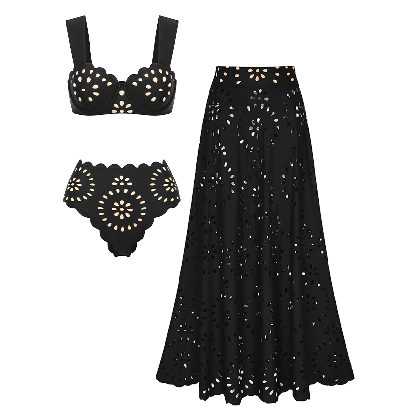Costume da bagno intero/Due pezzi nero con ferretto e ritagli