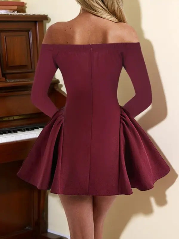 Robe unie à épaules dénudées pour femmes, élégante robe longue à manches longues et coupe trapèze pour les fêtes, les vacances, les invitées de mariage, vêtements de printemps et d'automne pour femmes