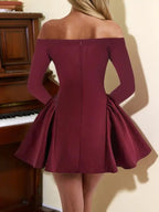 Robe unie à épaules dénudées pour femmes, élégante robe longue à manches longues et coupe trapèze pour les fêtes, les vacances, les invitées de mariage, vêtements de printemps et d'automne pour femmes