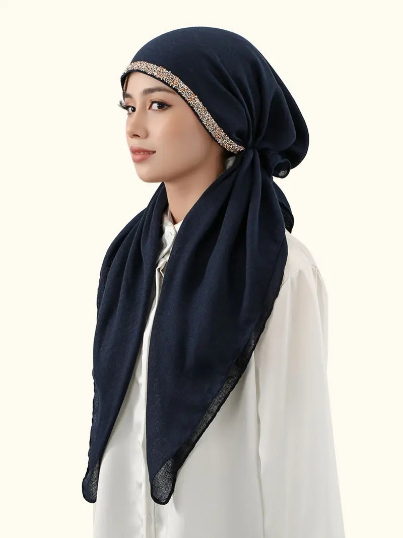 Hijab simple et polyvalent pour femmes, extensible, orné de bijoux, respirant, anti-transpiration, en jersey, protection solaire