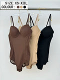 Ensemble Bodysuit Amincissant Froncé Patchwork Décolleté en V Profond pour Femme XS-XXL, Sous-vêtements & Lingerie Décontractés Toutes Saisons, Conception en Dentelle Contrastante