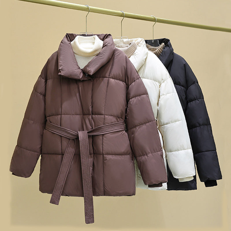 Giacca da donna Premium Piumino imbottito con cintura a mezza lunghezza, Cappotto casual da donna, Cappotto invernale da donna idrorepellente Classico trapuntato, Capospalla con tasca grande