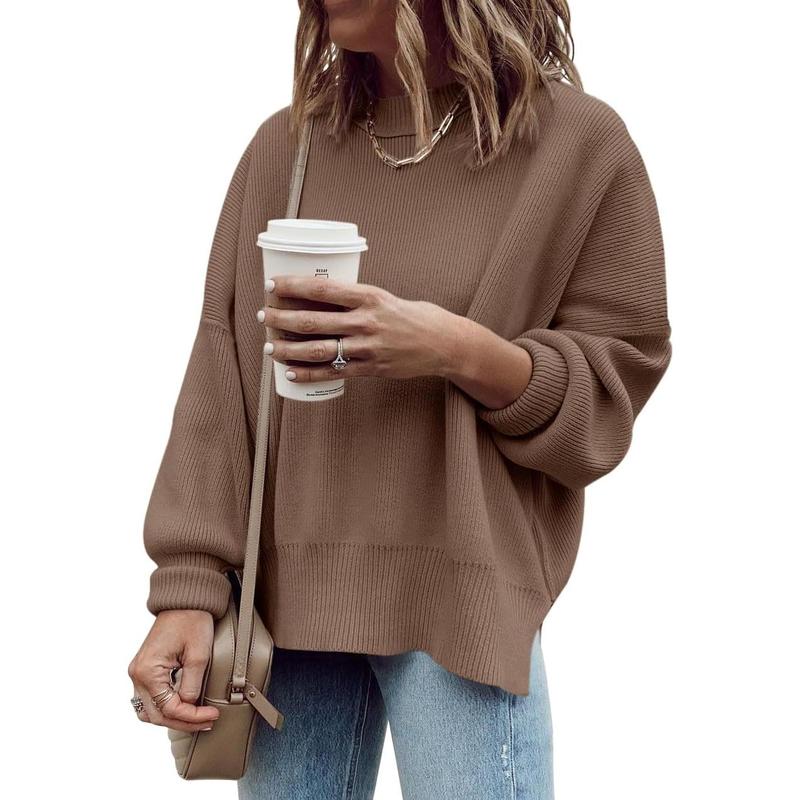 Pull Tunique Oversize Femme, Ample, Manches Longues, Tricot Côtelé, Fentes Latérales