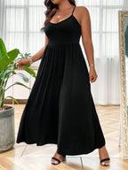 Robe Caraco Grande Taille sans Dos et Croisée, Robe trapèze décontractée unie sans manches à fines bretelles pour l'été, Vêtements pour femmes pour fête et vacances