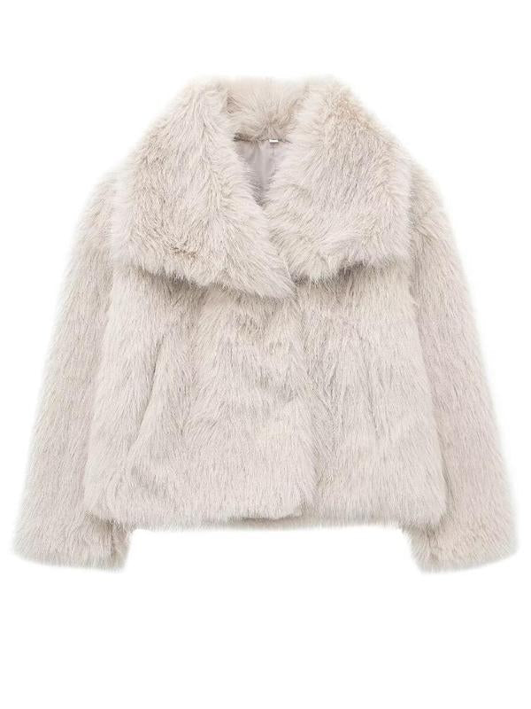 Giacca in finta pelliccia tinta unita da donna, cappotto casual a maniche lunghe con colletto per autunno e inverno, abbigliamento da donna per tutti i giorni, top carini