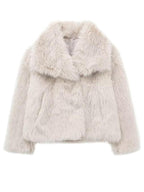 Giacca in finta pelliccia tinta unita da donna, cappotto casual a maniche lunghe con colletto per autunno e inverno, abbigliamento da donna per tutti i giorni, top carini