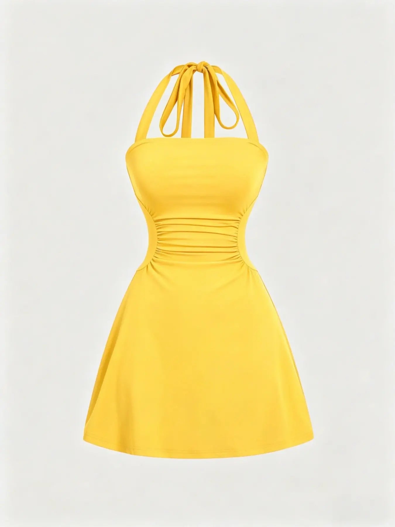 Robe licou unie froncée à nouer dans le dos pour femme
