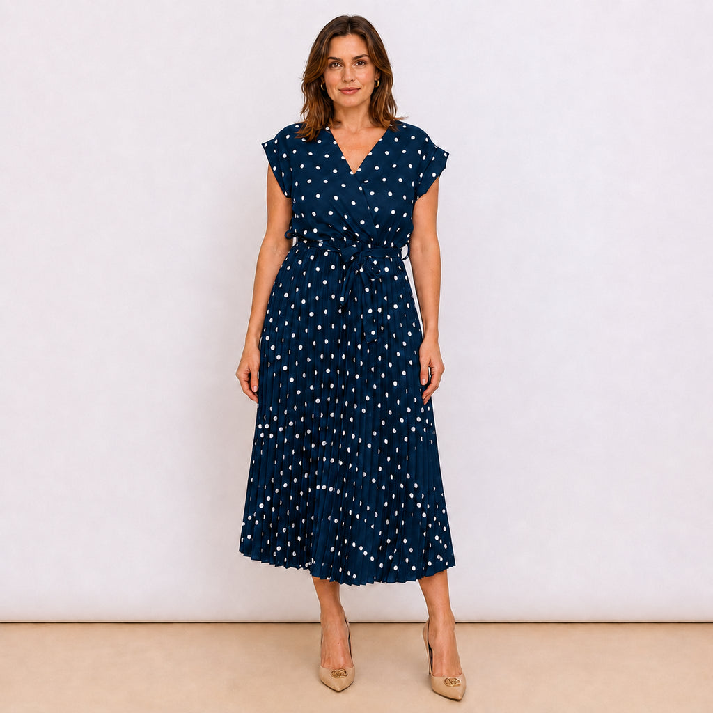 [2026.COUTURE] Cannes, Vestito Incrociato Plissettato A Pois