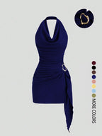 Robe Halter plissée unie pour femme