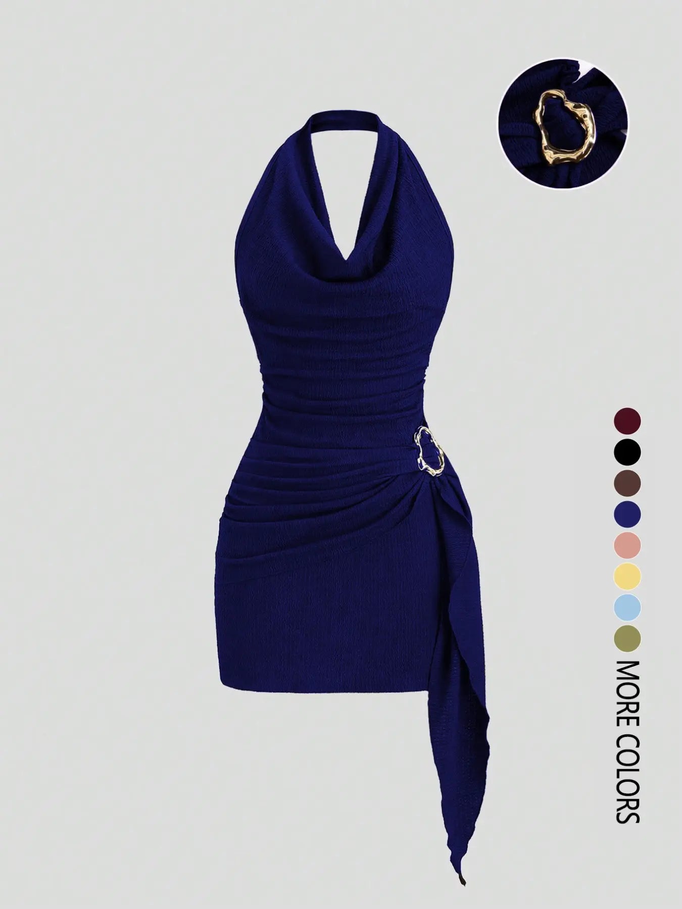 Robe Halter plissée unie pour femme