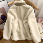 Giacca in peluche agnello alla moda da donna, autunno inverno, nuova giacca da donna comoda e calda con tasche, cerniera, maniche lunghe, vestibilità ampia e collo alto.