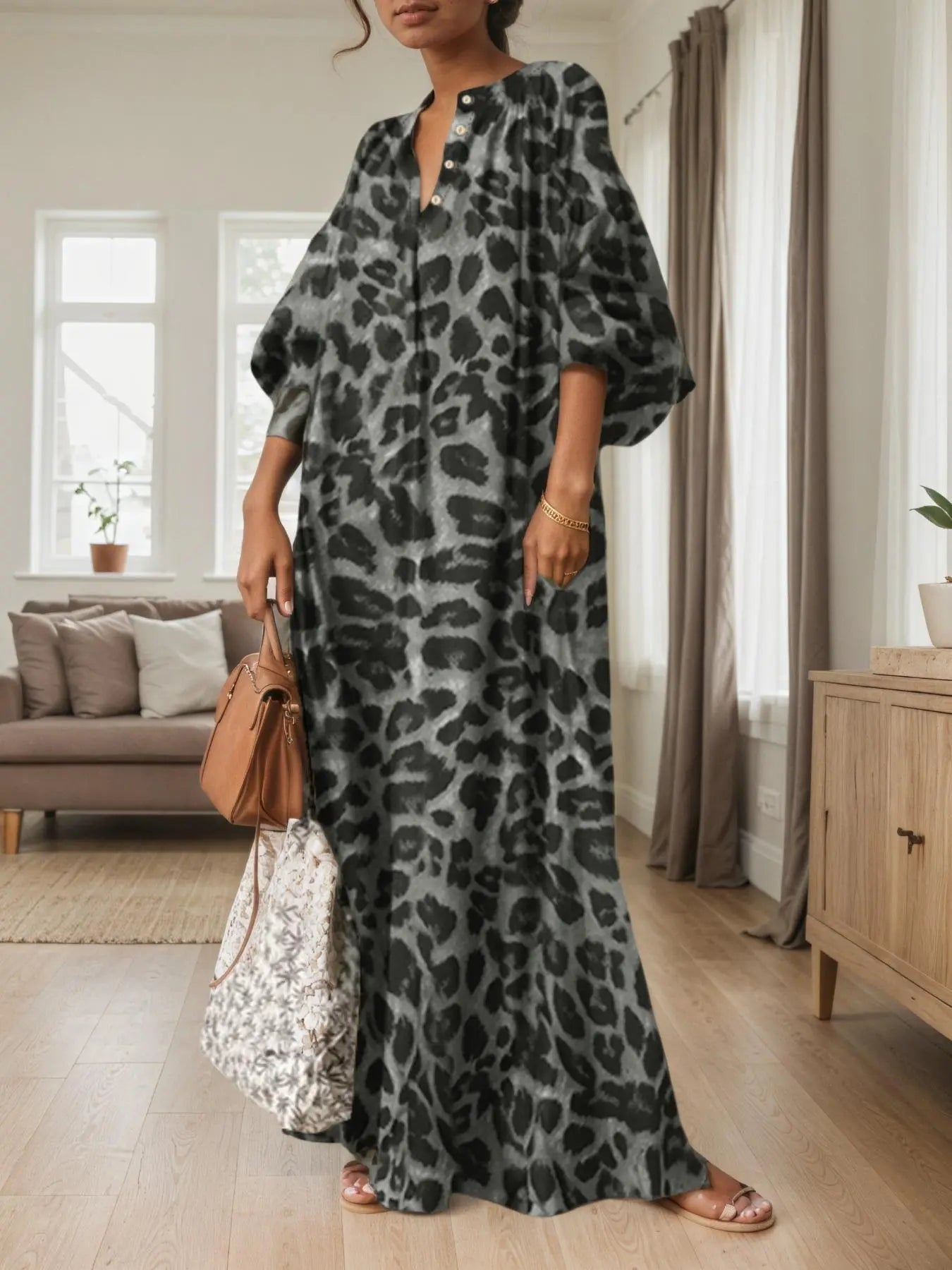 Robe longue décontractée léopard bohème pour femme, tenue de ville pour les vacances, vêtements féminins quotidiens