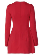 Abito da donna a trapezio tinta unita con maniche a balze e patta, elegante abito corto a maniche lunghe con collo alla coreana per feste, vacanze, invitati a matrimoni, abbigliamento primaverile e autunnale da donna