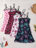 Camicia da Notte da Donna con Stampa Integrale, Camicia da Notte Casual Morbida e Confortevole con Spalline Sottili per Tutte le Stagioni, Pigiameria da Donna per Uso Interno, Vestito da Notte Traspirante