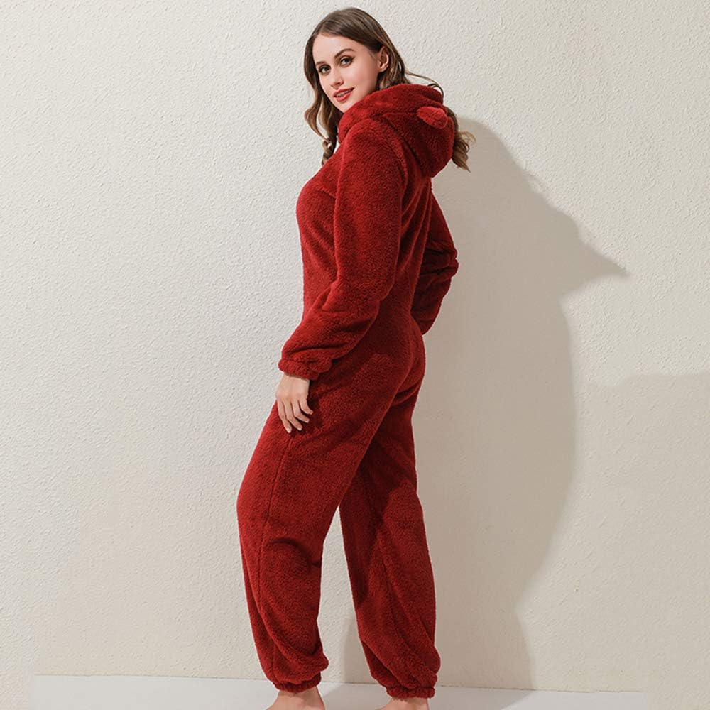 Combinaison Pyjama Polaire Femme Combinaison Polaire Chaude Combinaison Nuit Une Pièce Zippée à Capuche Vêtement de Détente