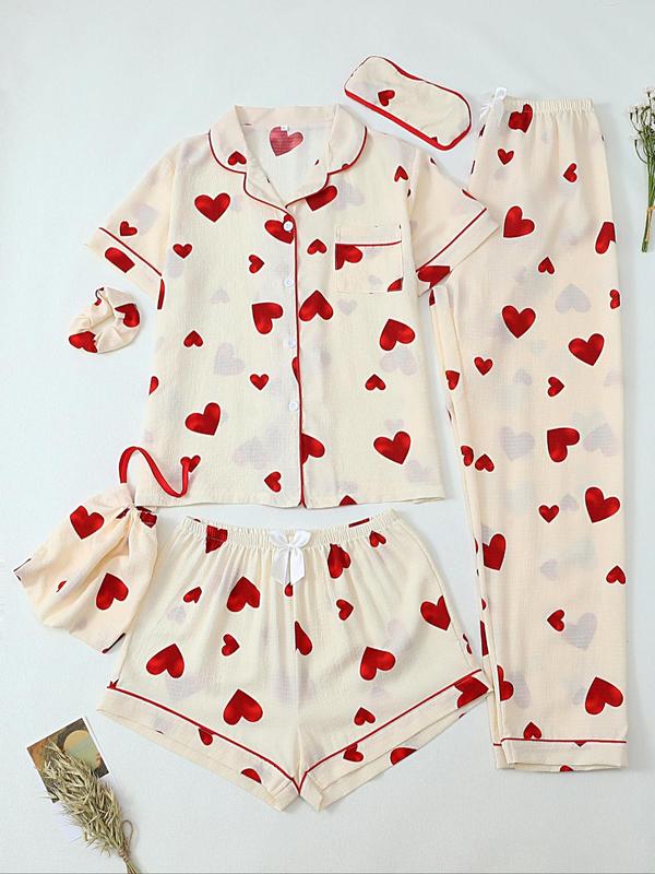 Ensemble de pyjama pour femme avec haut, short, pantalon et accessoires imprimés, ensemble de pyjama décontracté et confortable, vêtements de nuit pour femmes pour toutes les saisons