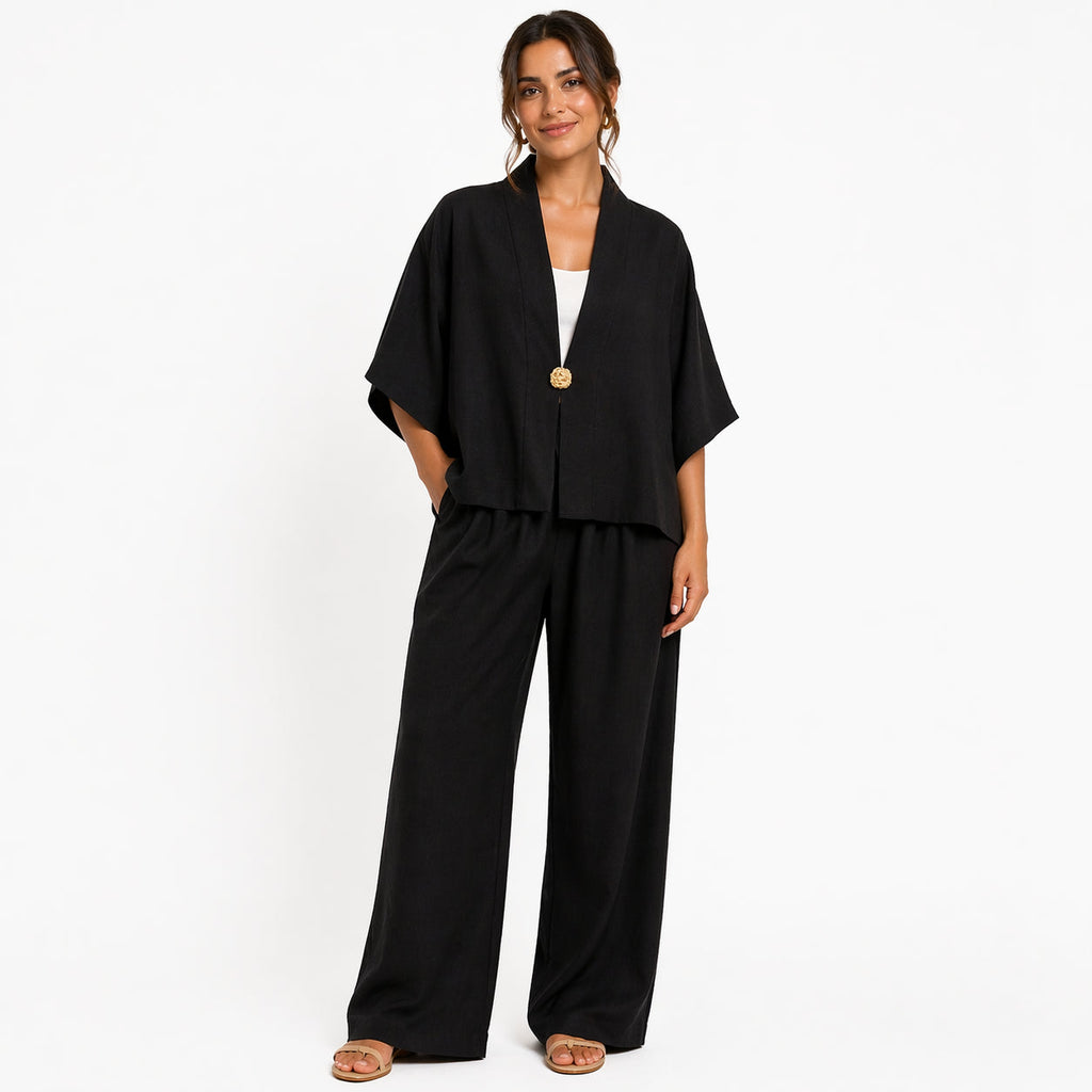 Ensemble femme oversize fluide 2 pièces – Kimono manches larges & pantalon taille élastique – Look chic confortable