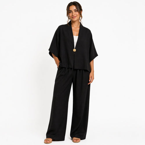 Ensemble femme oversize fluide 2 pièces – Kimono manches larges & pantalon taille élastique – Look chic confortable