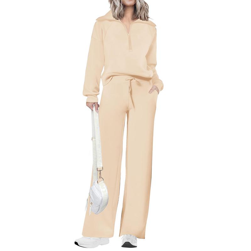Ensemble de survêtement décontracté 2 pièces pour femme - Sweat-shirt à demi-zip et pantalon large avec cordon de serrage - Haut et pantalon de survêtement assortis pour le confort