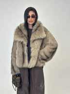 Giacca in finta pelliccia tinta unita da donna, cappotto casual a maniche lunghe con colletto per autunno e inverno, abbigliamento da donna per tutti i giorni, top carini