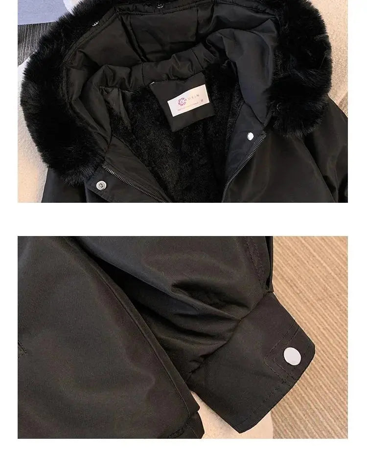 Parka mi-longue à capuche en fausse fourrure avec cordon de serrage, vestes doudounes épaisses et chaudes pour femme, manteau d'hiver doublé polaire pour femme