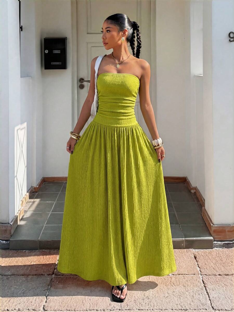 Robe longue d'été élégante sans bretelles pour femme